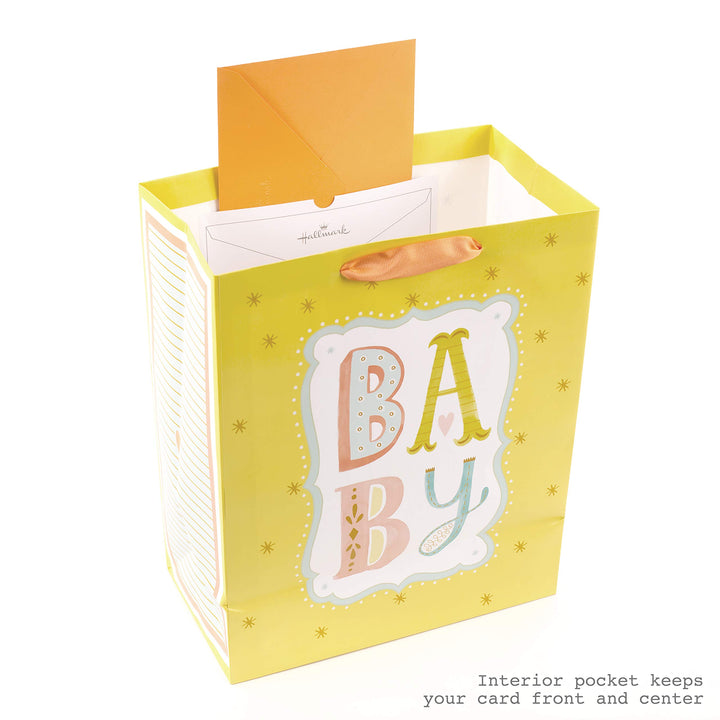 13 Large Gift Bag with Tissue Paper (B-A-B-Y, Yellow) for Baby Showers, New Parents and More