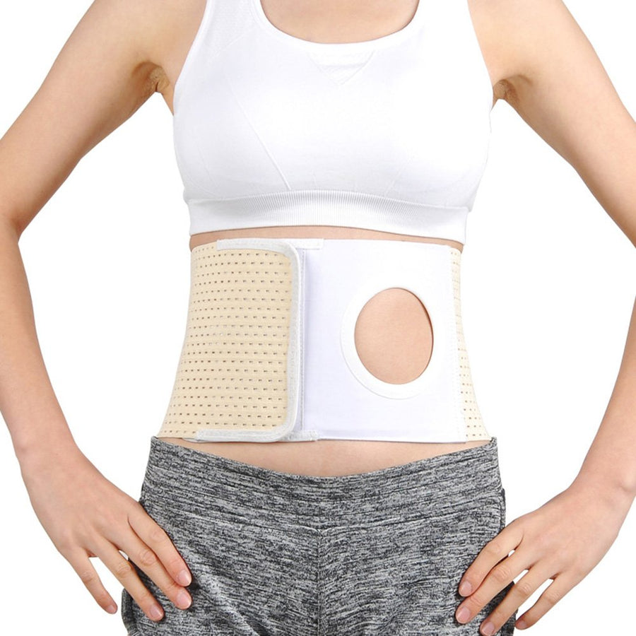 Elastic Ostomy Hernia Belt for Waist Abdominal with Stoma Opening (S, Beige)