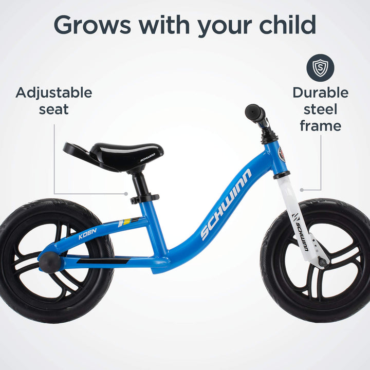 Koen & Elm Toddler Balance Bike, 12-Inch Wheels, Kids Ages 1-4 Years Old, Rider Height 28-38-Inches, Training Wheels Not Included, Blue