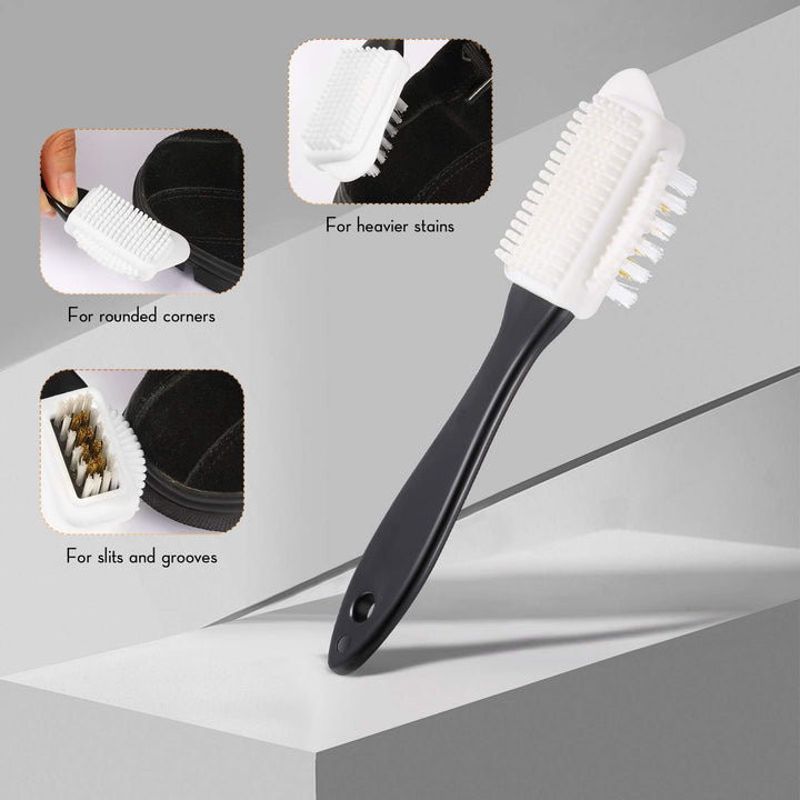 6 Pieces Suede and Nubuck Brushes Kit Includes 1 Bristle Brush, 1 Crepe Suede Brush, 1 4-Way Shoe Brush, 2 Suede Erasers and 1 Microfiber Buffing Cloth for Cleaning Leather Shoes, Boots, High Heels