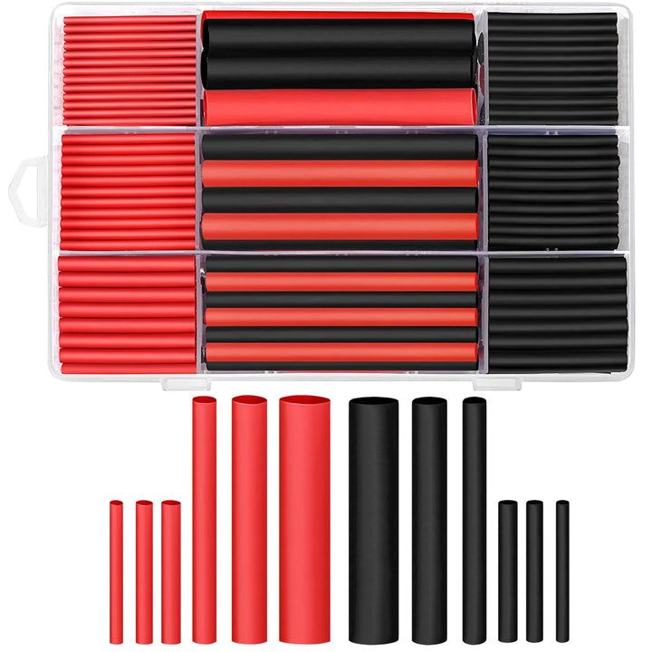 270Pcs 3:1 Shrink Ratio Dual Wall Adhesive Lined Heat Shrink Tubing Tube 6 Size: 3/8,1/4,3/16,1/8,3/32,1/16, 2 Color KIT Black Red