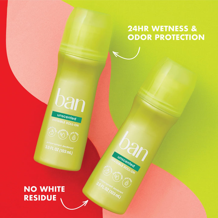Original Unscented 24-hour Invisible Antiperspirant, 3.5oz Roll-on Deodorant, 4-pack, Underarm Wetness Protection, with Odor-fighting Ingredients
