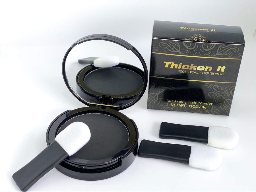 Thicken It 100% Scalp Coverage Hair Powder - BLACK - Talc-Free, Water Resistant Hair Loss Concealer, Thicker Than Hair Fibers & Sprays