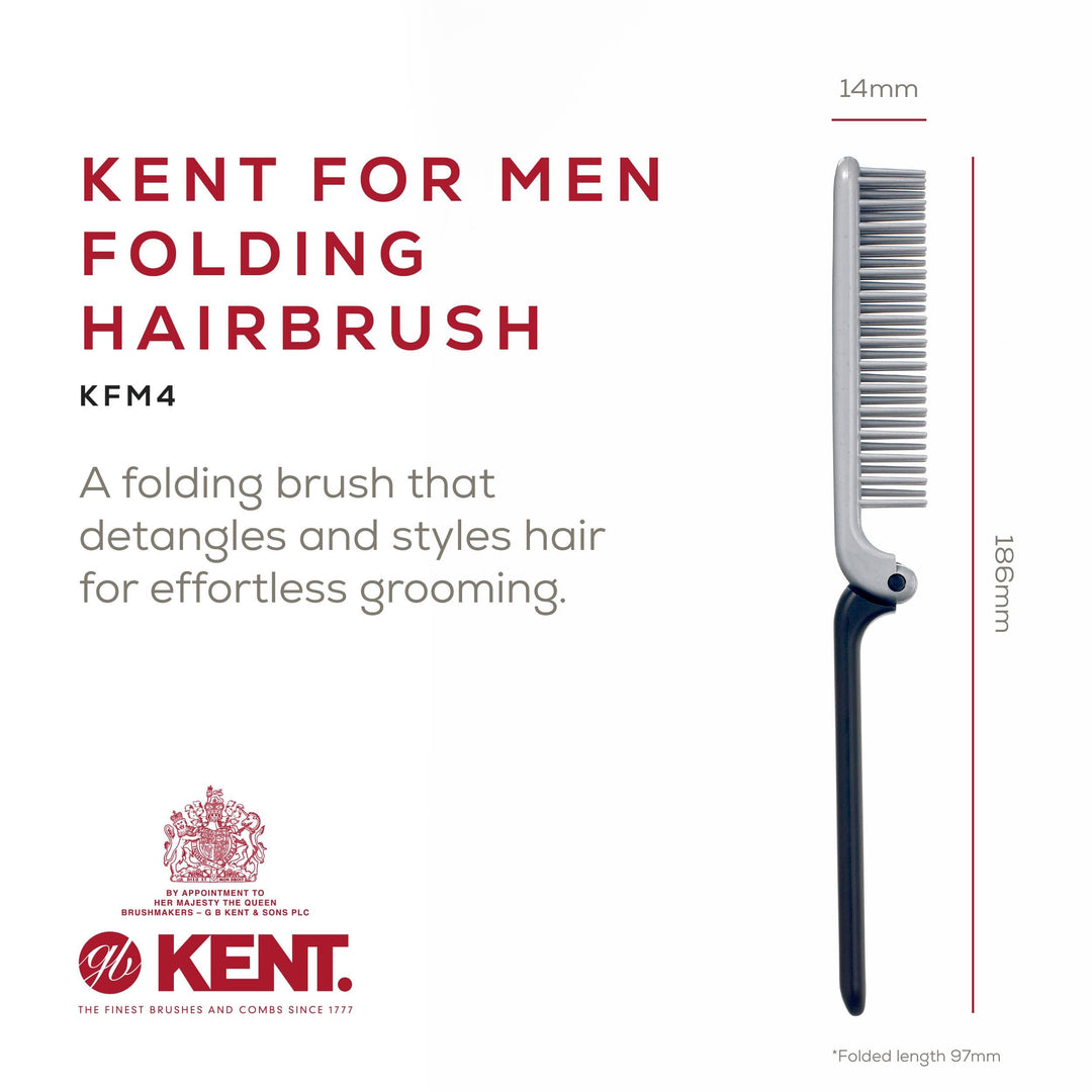 Kent KFM4 Anti-Static Hair Brush for Men - Folding Mini Hairbrush for Frizz-Free Styling and Daily Grooming, Made in England