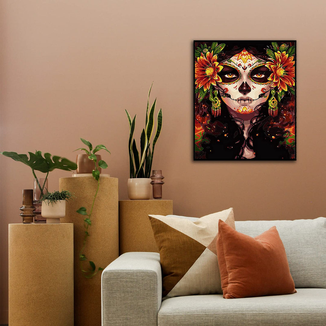 Paint by Number for Adults, 16 x 20 Acrylic Paint by Numbers for Adults Beginner Kids Calavera Girl Painting by Number Kit on Canvas with 3 Brushes DIY Watercolor Adult Paint by Numbers Kits