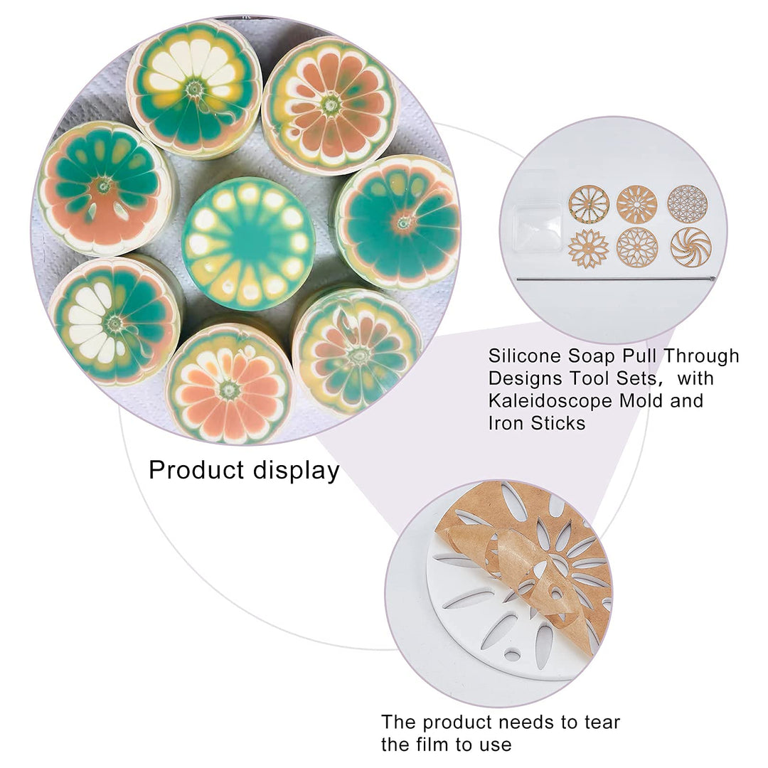 6 Styles 2.5 Round Soap Mold Tools Silicone Swirl Latte Partition Flower Templates Soap Kaleidoscope Pull Through Mold 11.8 Stick for Handmade Soap, Christmas Candle Making, Cake Decor