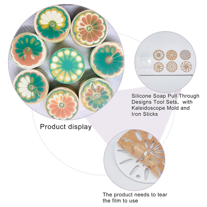 6 Styles 2.5 Round Soap Mold Tools Silicone Swirl Latte Partition Flower Templates Soap Kaleidoscope Pull Through Mold 11.8 Stick for Handmade Soap, Christmas Candle Making, Cake Decor