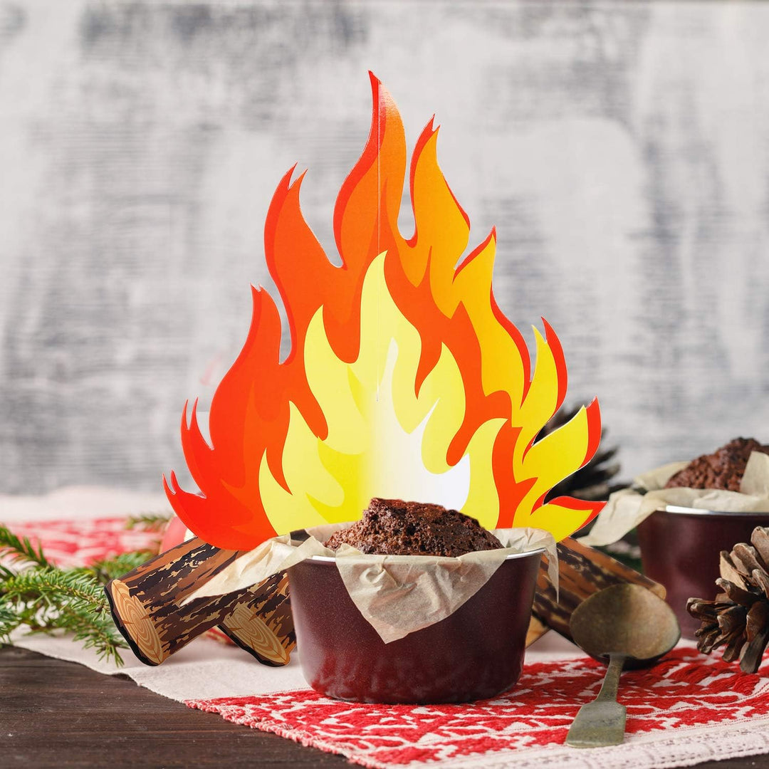 6 Set 12 Inch Tall Artificial Fire Fake Flame Paper 3D Decorative Cardboard Campfire Centerpiece Flame Torch for Campfire Party Decorations