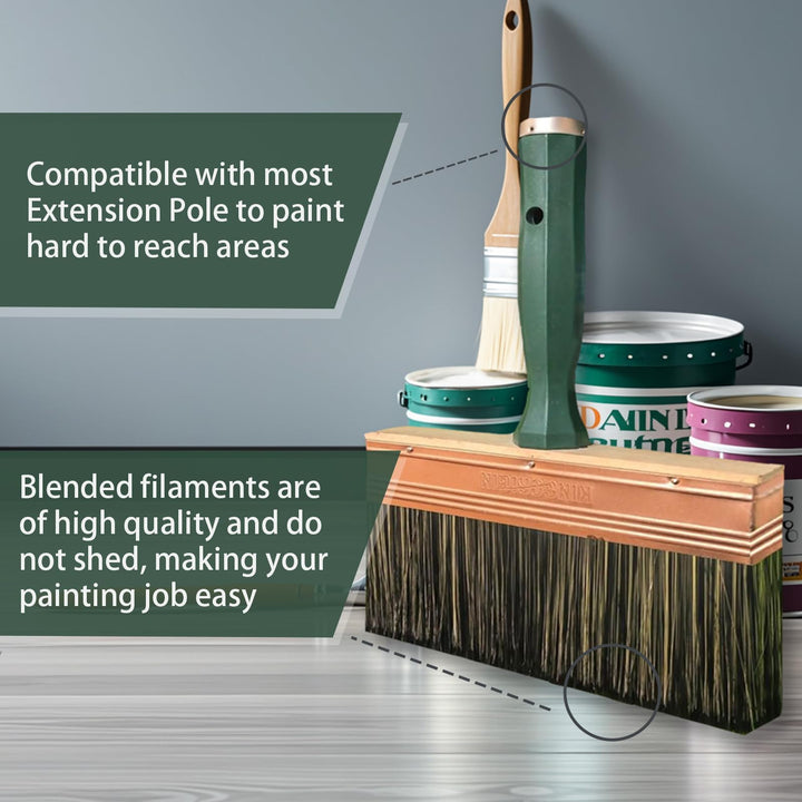 KINGORIGIN Deck Stain Brush, 9 Inch Deck Paint Brush with Threaded Handle for Extension Use, Stain Brushes for Wood, Fence, Walls and Furniture