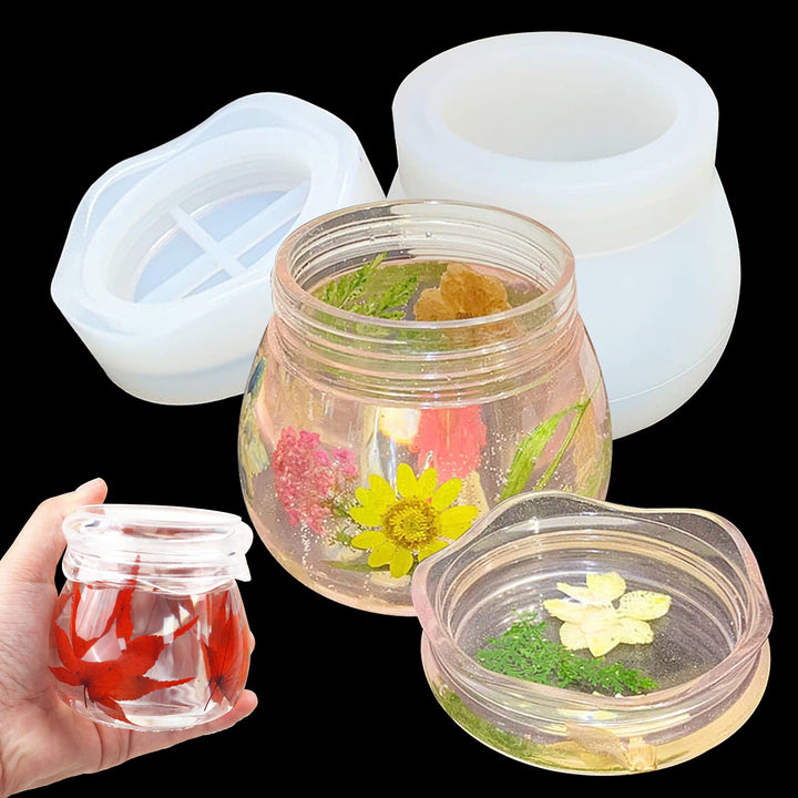 Silicone Jar Mold with Lid, Pudding Jar Resin Mold, Jewelry Box Candle Holder Mould, Round Bottle Cup Epoxy Casting Resin Mold for Storage Display Home Decor