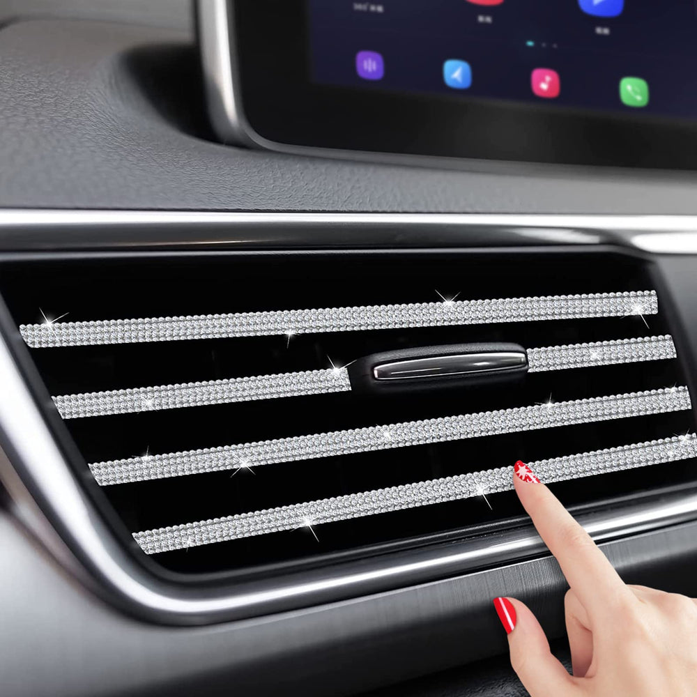 Bling Car Vent Outlet Trim,Bling Car Accessories for Women and Girls,10Pcs Rhinestone Car Air Conditioner Vent Decoration Strip(White)