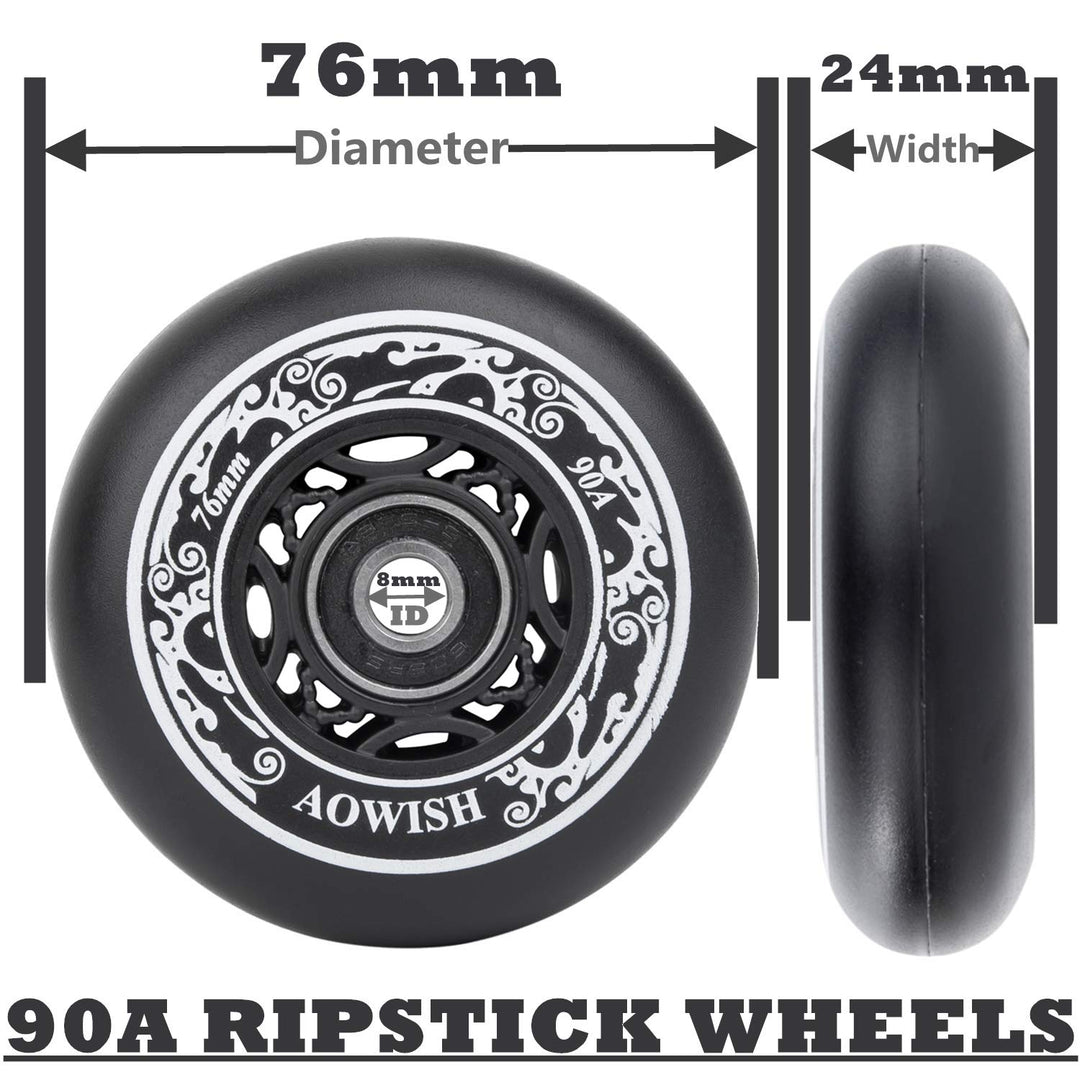 Ripstik Wheels 76mm Ripstick Wheels 90a Ripsurf Replacement Wheels w/Bearings ABEC-9 for Rip Stiks DLX Caster Board, Rip Sticks Skateboard, Inline Skates, Roller Blades, etc (2-Pack) (BLACK)