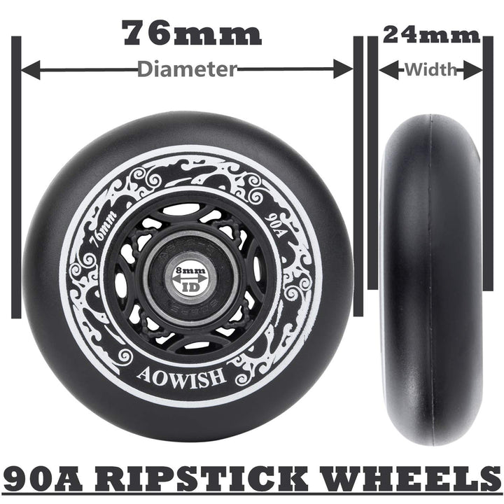 Ripstik Wheels 76mm Ripstick Wheels 90a Ripsurf Replacement Wheels w/Bearings ABEC-9 for Rip Stiks DLX Caster Board, Rip Sticks Skateboard, Inline Skates, Roller Blades, etc (2-Pack) (BLACK)