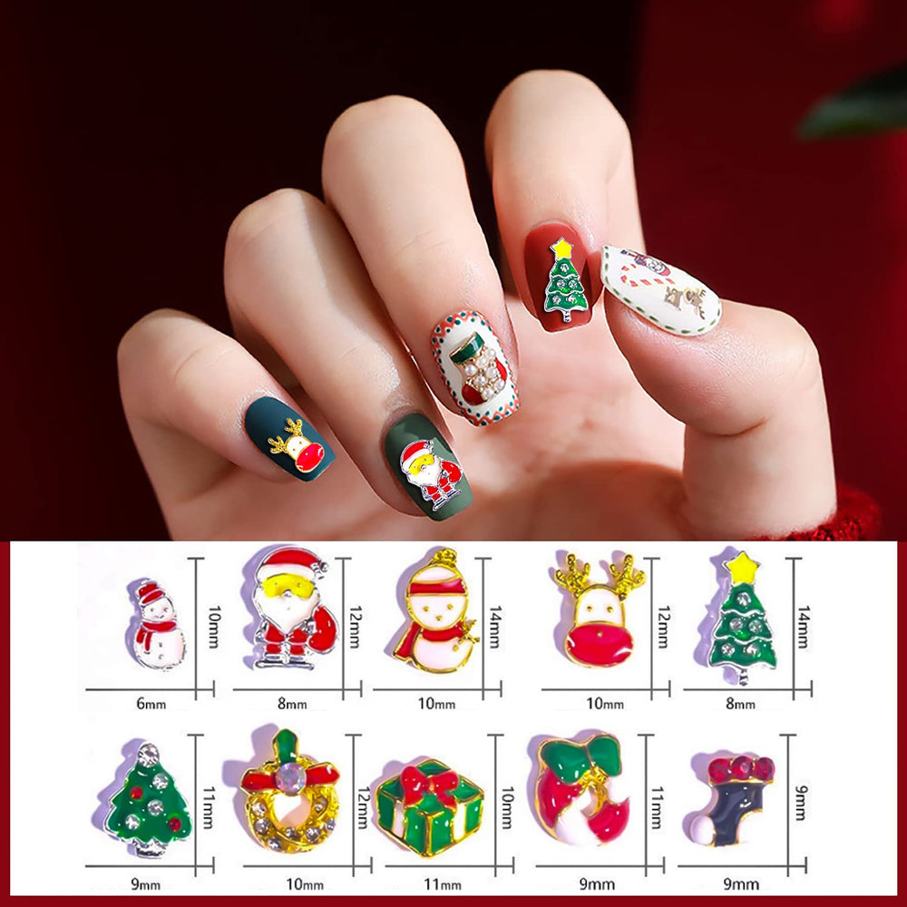 50 Pieces Christmas Nail Charms 3d Nail Art Charms Nail Jewels Nail Studs Nail Rhinestone Snowman Elk Holiday Nail Decoration Kit