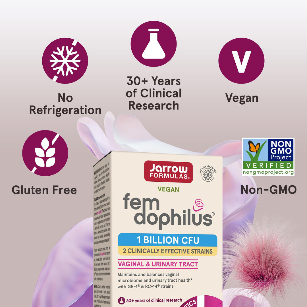 Fem-Dophilus Probiotics 1 Billion CFU With 2 Clinically Effective Strains, Dietary Supplement for Vaginal Health and Urinary Tract Health, 60 Veggie Capsules, 60 Day Supply