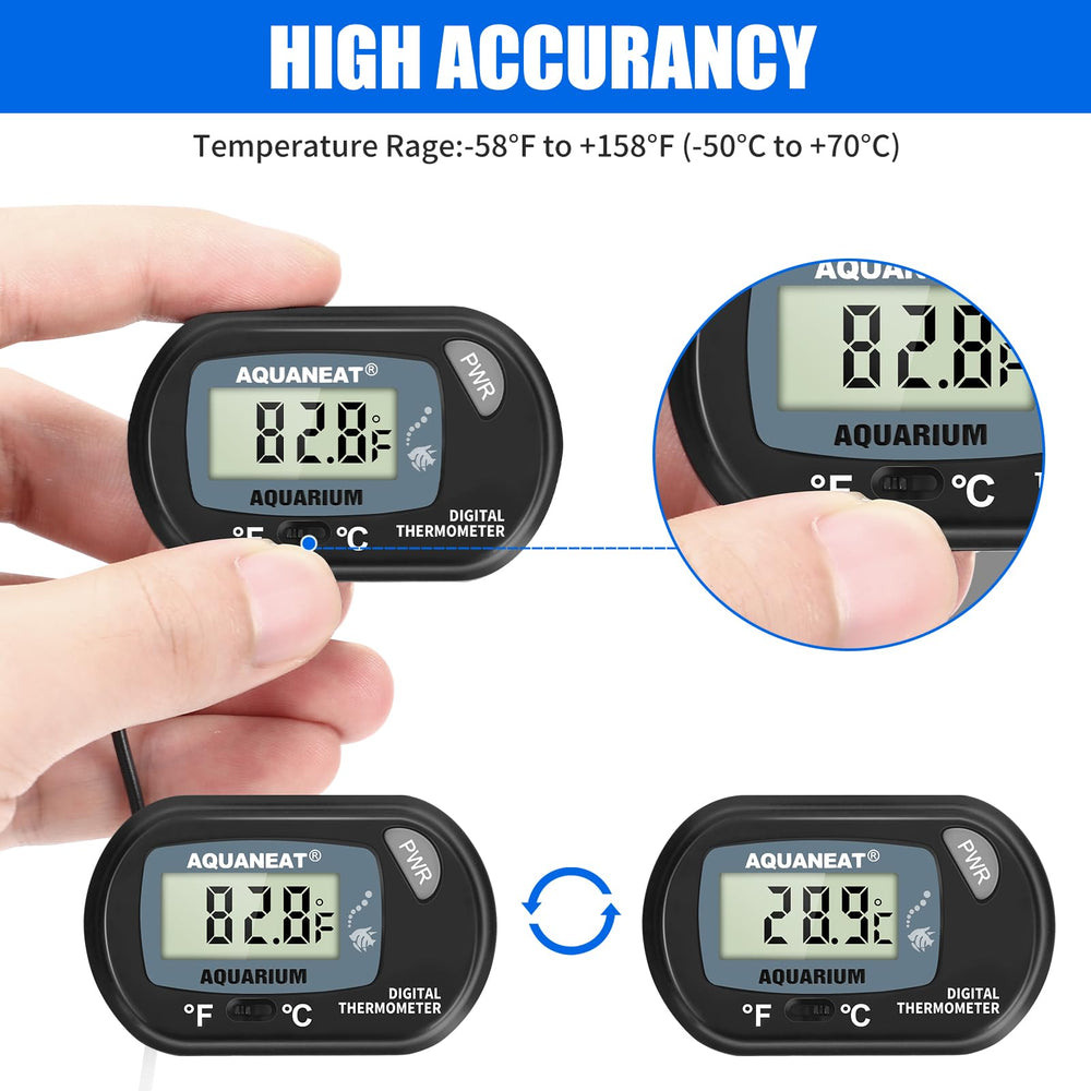 2 Pack Aquarium Thermometer, Fish Tank Thermometer, Digital Thermometer, Reptile Thermometer, Terrarium Water Temperature Test, with Large LCD Display