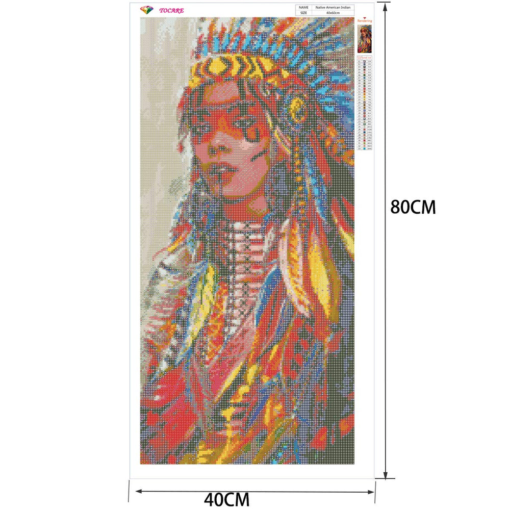 DIY Extra Large Size 5D Diamond Painting Kits for Adults 16x31.5Inch Round Full Drill Diamond Embroidery Dotz Kit Home Wall Art Decor- Native American Indian Woman
