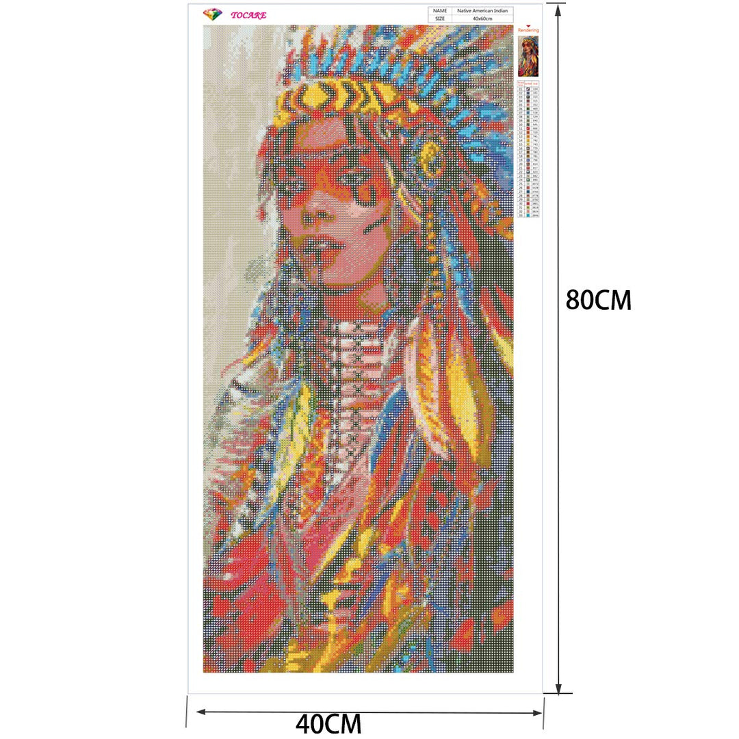 DIY Extra Large Size 5D Diamond Painting Kits for Adults 16x31.5Inch Round Full Drill Diamond Embroidery Dotz Kit Home Wall Art Decor- Native American Indian Woman