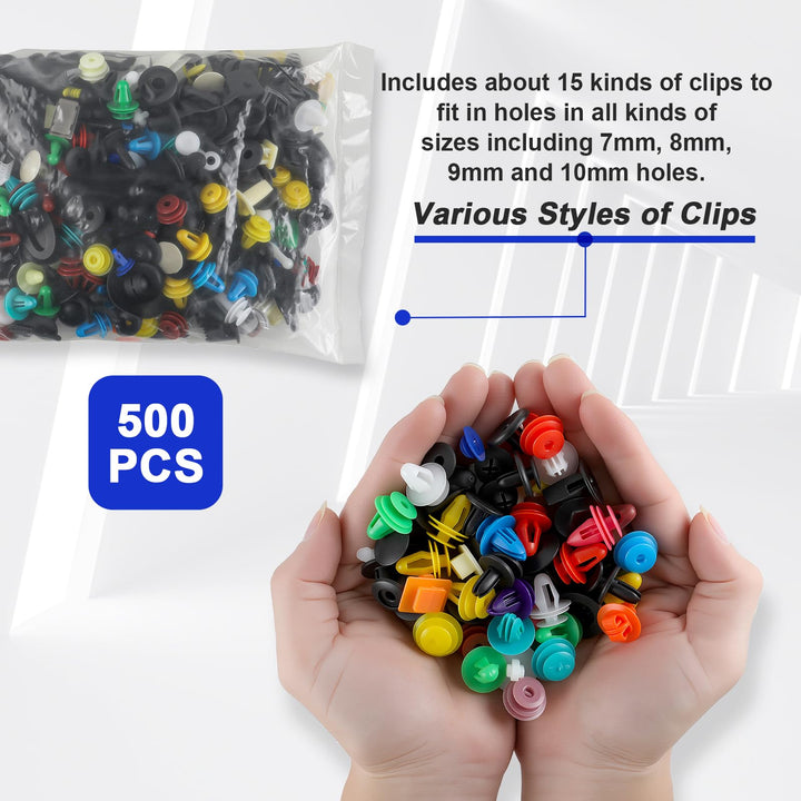 500pcs Universal Mixed Auto Car Nylon Bumper Fender Trim Panel Shield Engine Cover Retainer Fastener Rivet Push Clips for GM Ford Chrysler Toyota Lexus Honda Acura Dodge Jeep