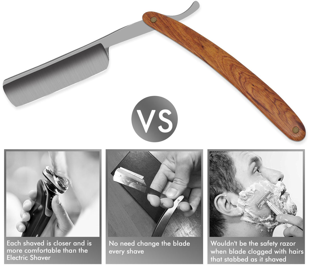 Straight Edge Razor Shaving Shaver for Men, Matte-Finish Blade Tainless Steel Cutthroat Handmade Sharp, Vintage Pure Wood Handle
