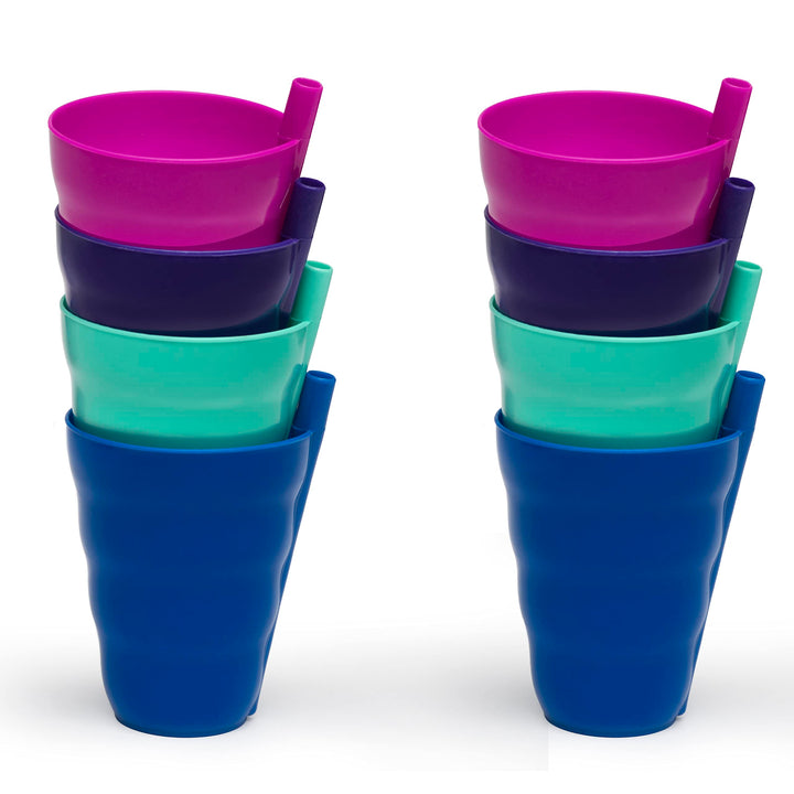 Kids Cups with Built In Straw - Set of 8 Toddler Drinking Cups with Straws 10 Ounce - Children Sippy Cup Dishwasher Safe BPA Free Kid and Toddler Tumbler Cups