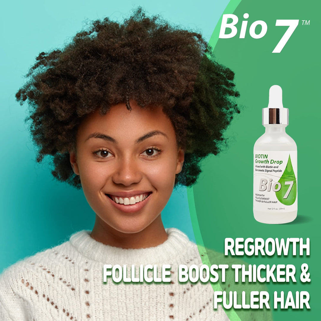 BIO7 BIOTIN GROWTH DROP INFUSED BIOMIMETIC SIGNAL PEPTIDE – 2 Fl Oz – Improve the Appearance of Hair Loss By Looking Visibly Longer, Thicker, Boost Follicle Growth –