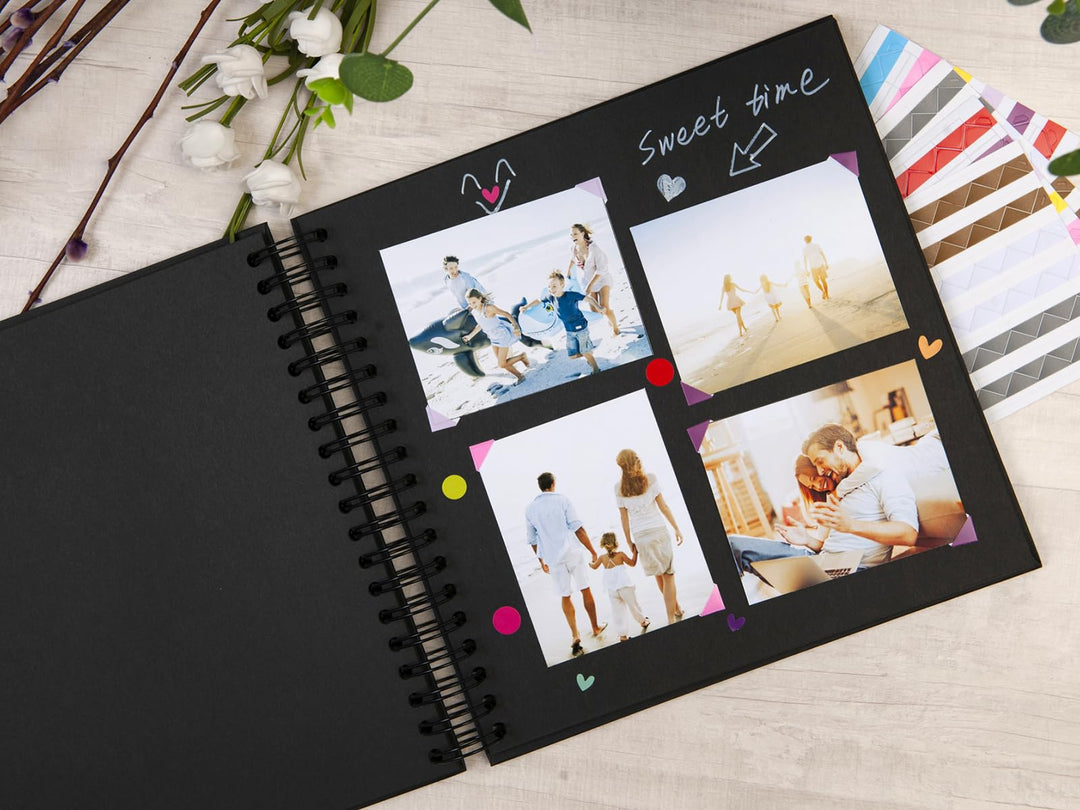 10 x 10 Inch DIY Scrapbook Photo Album 80 Pages Thick Kraft Blank Black Paper Memory Book for Wedding and Anniversary Family (Black, 10 Inch)