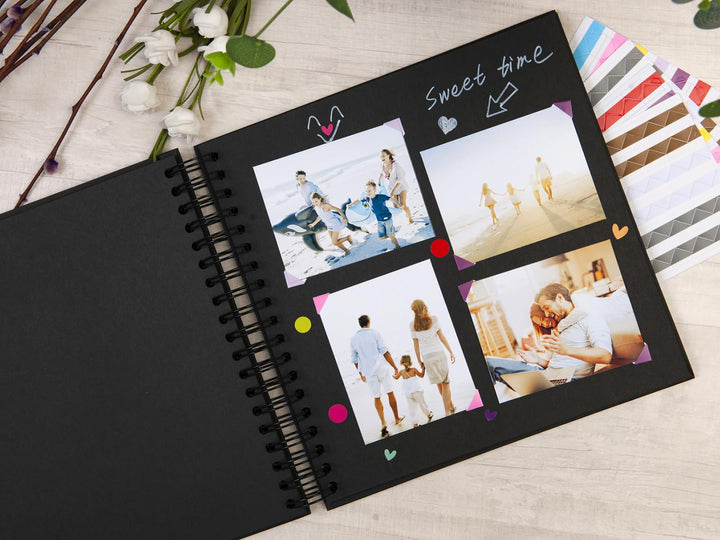 10 x 10 Inch DIY Scrapbook Photo Album 80 Pages Thick Kraft Blank Black Paper Memory Book for Wedding and Anniversary Family (Black, 10 Inch)