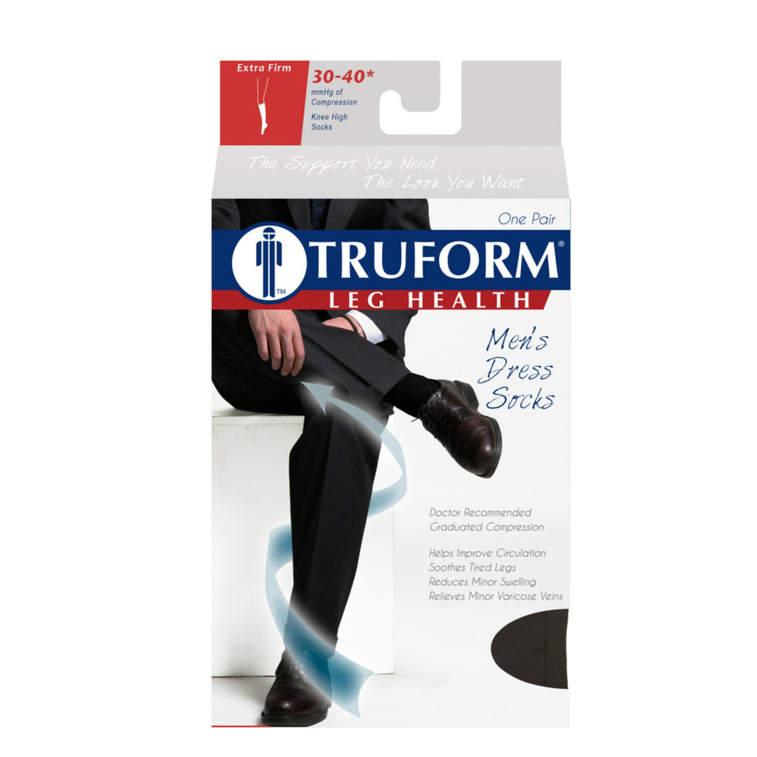 Truform Men's Knee High 30-40 mmHg Compression Dress Socks, Black, X-Large