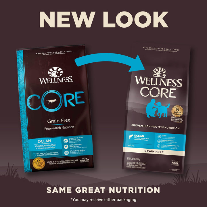 CORE Dry Dog Food, Grain-Free, High Protein, Natural, Ocean Whitefish, Herring, & Salmon Recipe, (26-Pound Bag)