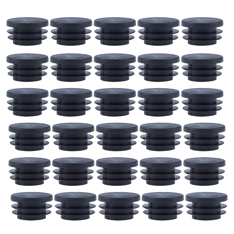 Black Round Plastic Plugs, Furniture Foot Table Chair Legs Blanking End Ribbed Tube Insert Plug Cap Covers Protector 30pcs (25mm)