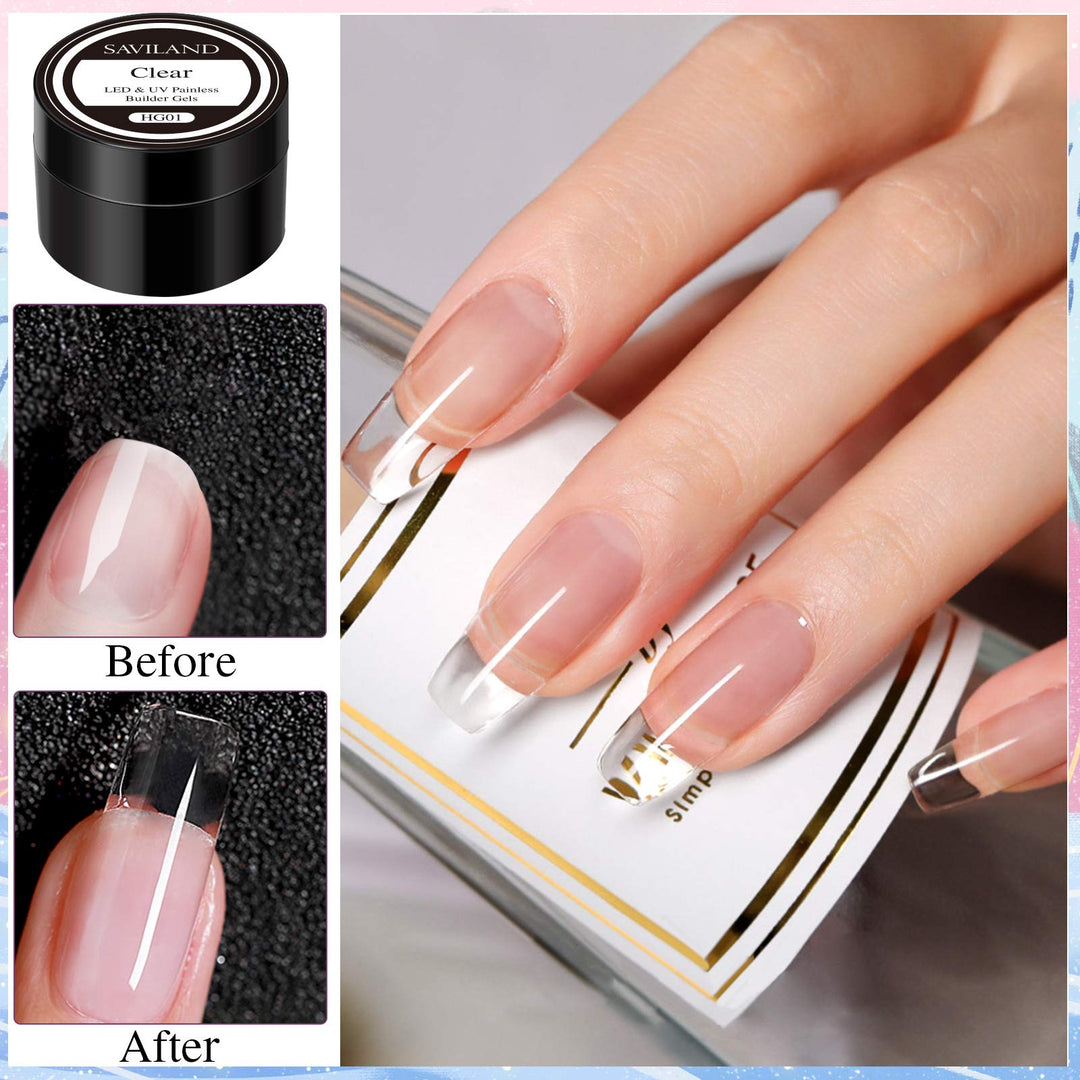 Saviland Builder Nail Gel Kit - 12 Colors Nail Extension Gel Kit Nail Strengthen Manicure Set with Nail Forms 3Pcs Nail Brush for Nails DIY Nail Art Supplies