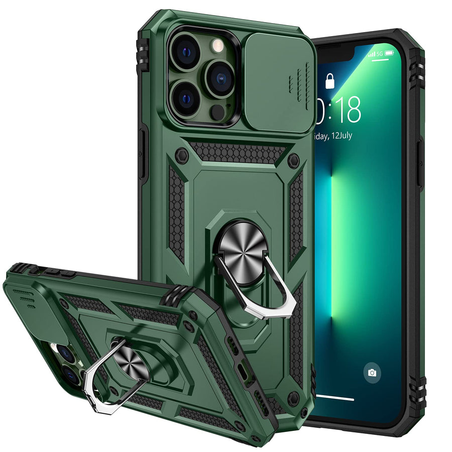 Armor Case for iPhone 13 Pro Max Stand Case with Slide Camera Cover & Kickstand Military Grade Heavy Duty Protective with Magnetic Car Mount Holder for iPhone 13 Pro Max 6.7 (Silver, 6.7 inch)