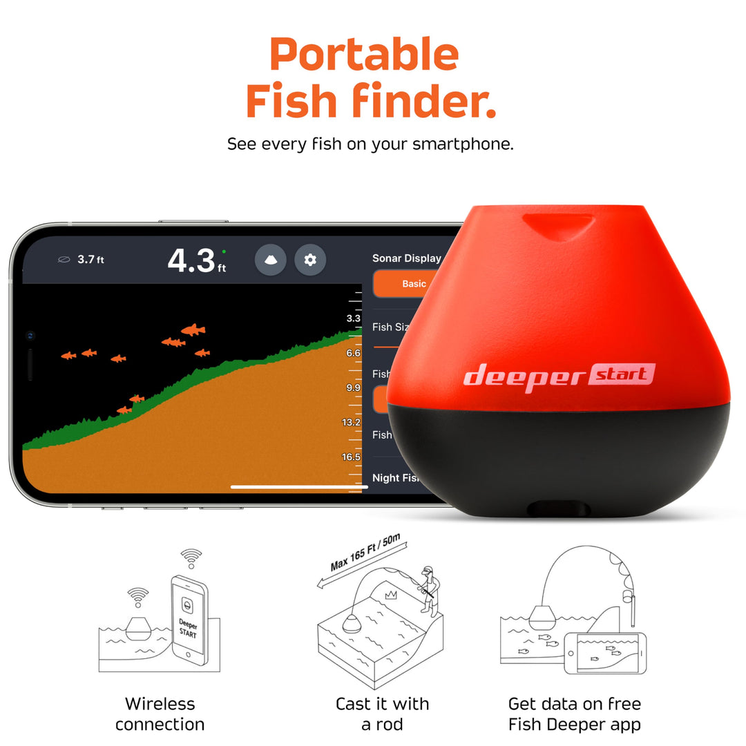 START Smart Fish Finder - Portable Fish Finder and Depth Finder For Recreational Fishing From Dock, Shore Or Bank | Castable Fish Finder with FREE User Friendly App | Phone Compatible