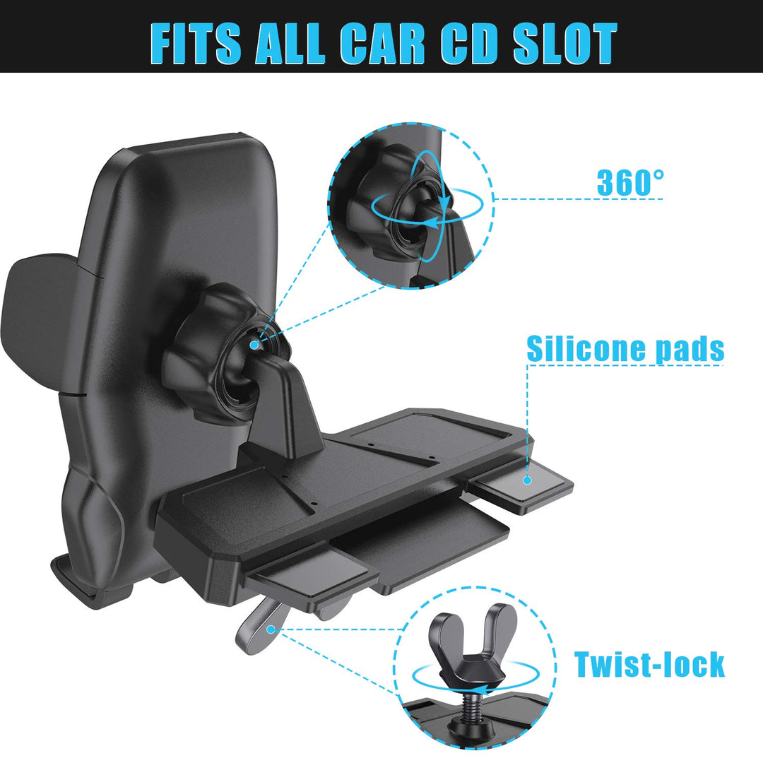 Universal Car Phone Mount CD Slot Car Mount Holder with New Gravity Self-Locking Design Mount, Compatible with All Smartphones (New Gravity Self-Locking Mount)