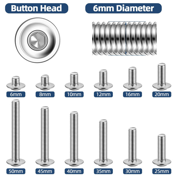 M6-1.0 x 16mm Flange Button Head Socket Cap Screws, Stainless Steel 18-8 (304), Bright Finish, Fully Threaded, Allen Socket Drive, 20 PCS