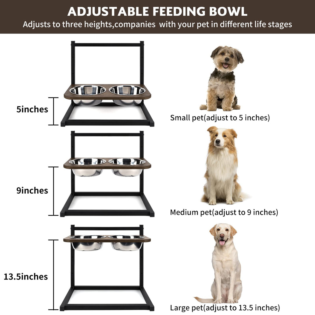 Elevated Cat&Dog Bowls,Dog Sorage Organizer,Adjustable Heights Dog Toy Storage,Pet Storage Organizer with Wheel,Pet Feeding Station for Small,Medium,Large Dogs