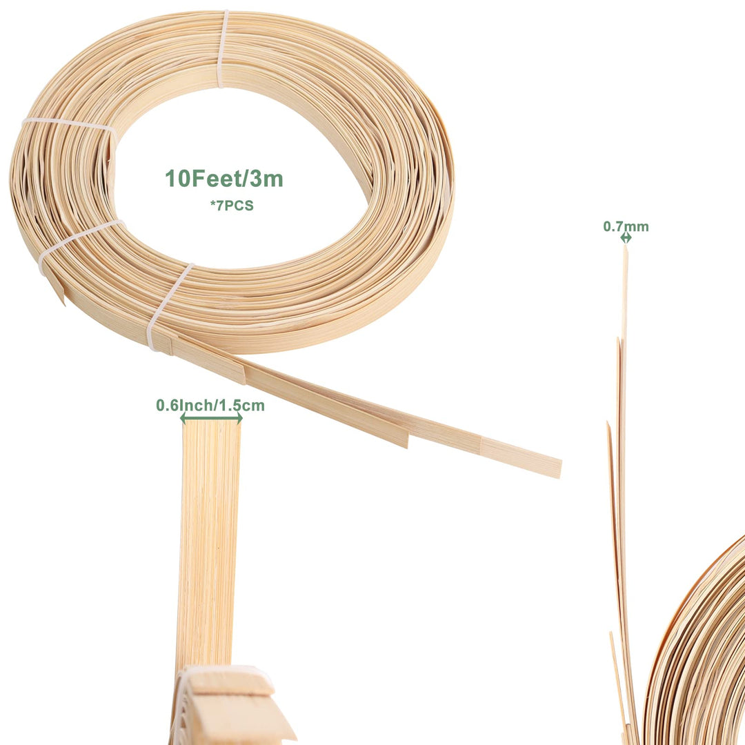 Bamboo Strips for Weaving (7pcs), 0.6 Inch Wide Strips for Craft 10 Feet Long Smooth Surface Flat Cane Webbing Basket Weaving Strips(7Pcs in a Bundle)