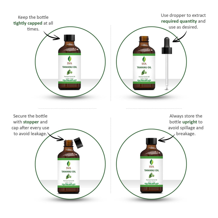 SVA Tamanu Oil - 4 Fl Oz – 100% Natural Cold Pressed Tamanu Oil - for Face, Skin Care, Hair Care, Scalp Massage & Body Massage – Carrier Oil with Dropper