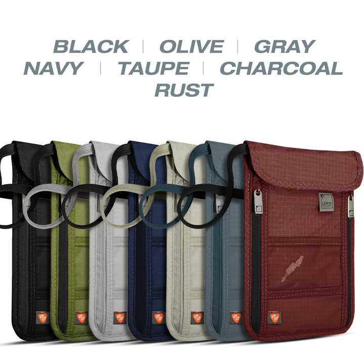 RFID Blocking Stash Neck Wallet, Travel Pouch + Passport Holder for Women & Men, Taupe, One Size