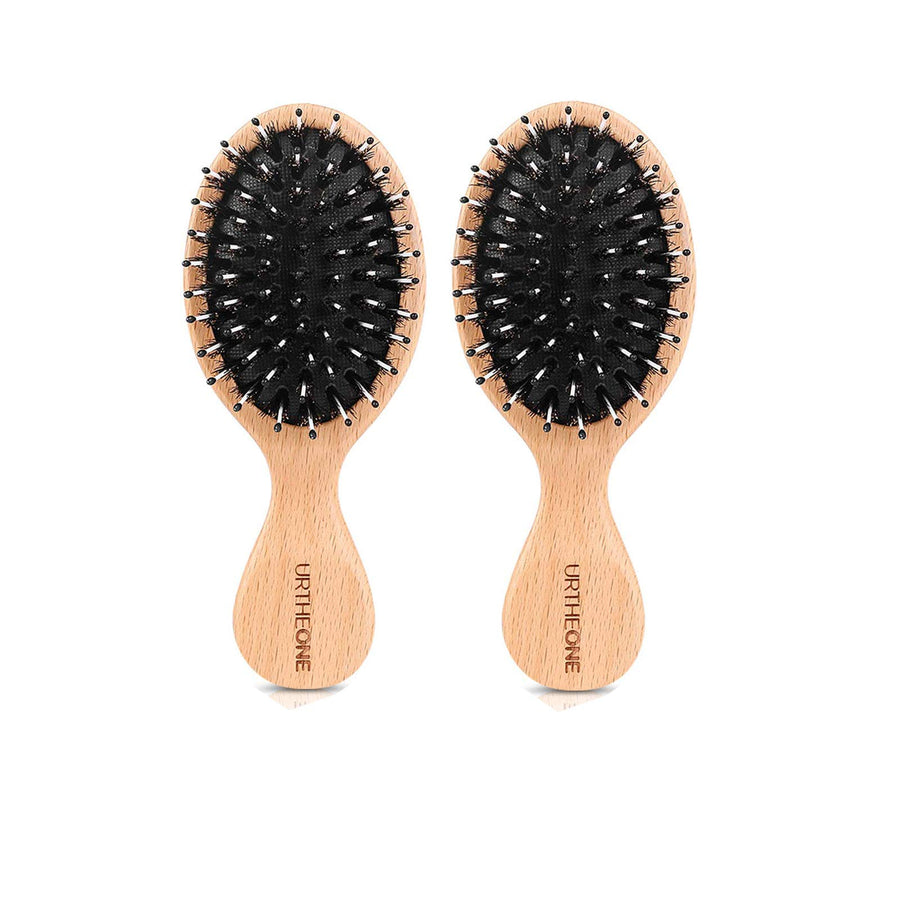 Hair Brush Mini Boar Bristle Hairbrush for Thick Curly Thin Long Short Wet or Dry Hair,Pocket Travel Small Paddle Hair Brush for Men Women Kids (Rose gold)
