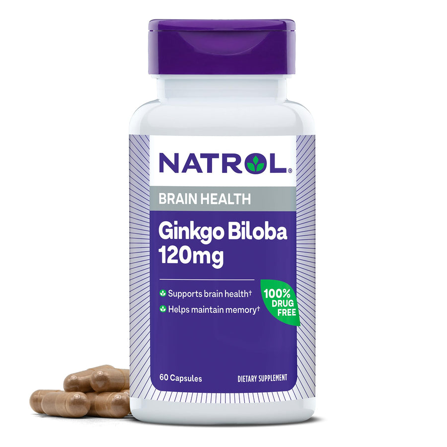 Brain Health Ginkgo Biloba 120mg, Dietary Supplement for Brain Health and Memory Support, 60 Capsules, 60 Day Supply