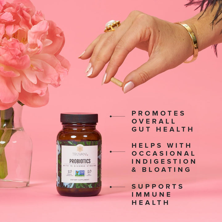 Probiotic Supplement | 30 Servings | 15 Billion CFU | 15 Diverse Strains for Digestive, Immune & Brain Health Support | Shelf-Stable Vegan Capsules | Non-GMO, No Fillers