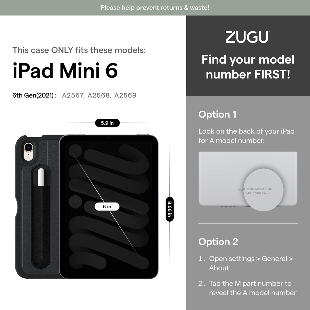 Zugu Case for 2024 iPad Mini 7 & 2021 iPad Mini 6 - Slim Protective Case, Apple Pencil Pocket - 5 ft. Drop Protection - Secure 7 Angle Magnetic Stand - Sleep/Wake Cover (A17 Pro, A2567, A2568, A2569)
