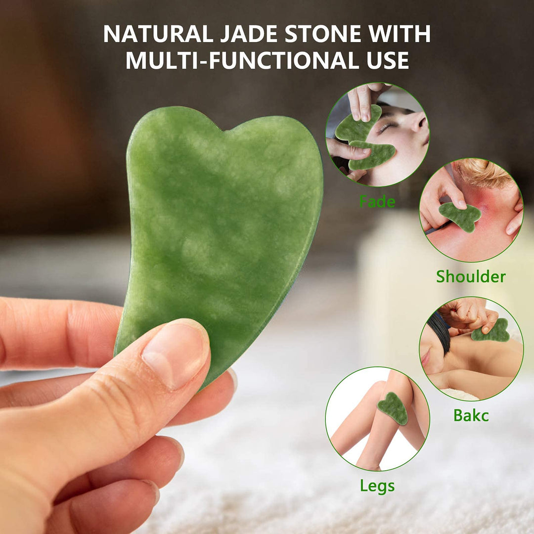 Jade Roller and Gua Sha Set - Beauty Face Massager & Guasha Tool for Eye, Neck, Body - 2 in 1 Skin Care Massage Tools, Muscle Releaxing and Relieve Wrinkles