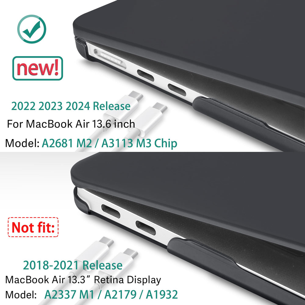 Compatible with M3 MacBook Air 13.6 inch Case 2022 2023 2024 A3113 A2681 M2 Chip, Plastic Hard Shell Case for MacBook Air 13.6 with Liquid Retina Display Fits Touch ID, Matte Black