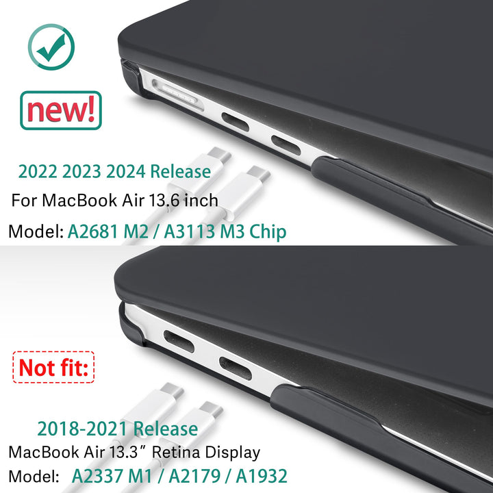 Compatible with M3 MacBook Air 13.6 inch Case 2022 2023 2024 A3113 A2681 M2 Chip, Plastic Hard Shell Case for MacBook Air 13.6 with Liquid Retina Display Fits Touch ID, Matte Black