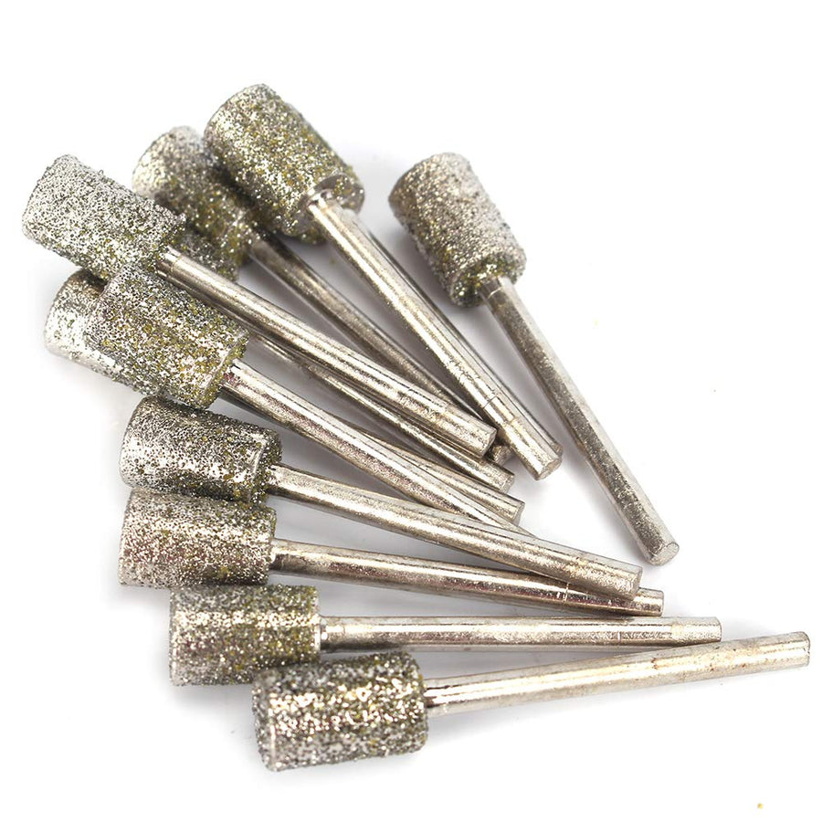 12Pcs 8mm Head Cylindrical Diamond Coated Mounted Wheel Points Grinding Rotary Bit grit 46# with 3mm Shank for Rotary Tool