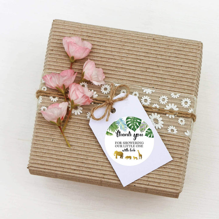 50 Jungle Gold Baby Shower Stickers, Thank You for Showering Our Baby with Love Stickers, Baby Shower Favors for Boy or Girl, Baby Shower Favor Labels for Birthday Party, 2 Inches