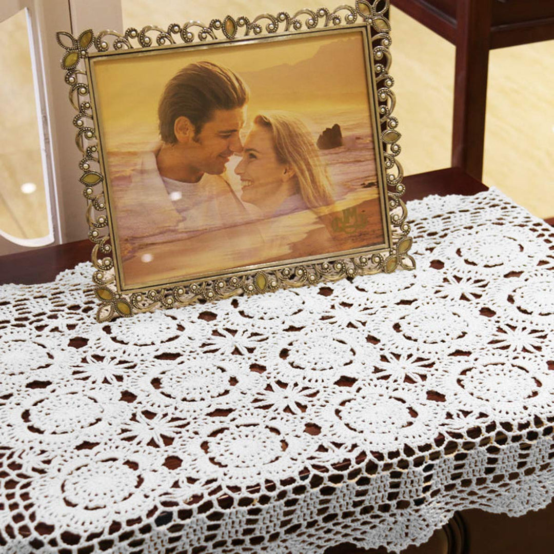 Rectangular Cotton Handmade Crochet Lace Table Runner Doilies Table Dresser Scarf Décor,19 Inch by 24 Inch,White